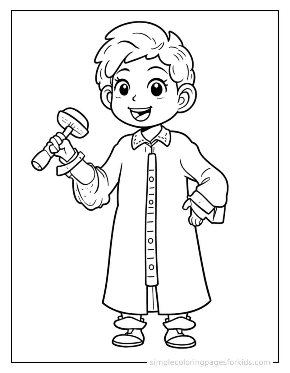 Proud Judge Wearing A Robe And Holding A Gavel Coloring Page