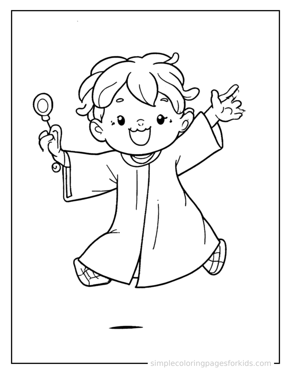 Jumping Judge Wearing A Robe And Holding A Gavel Coloring Page