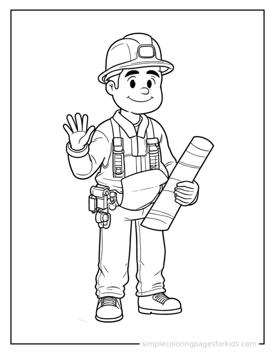 Engineer Holding Blueprints Coloring Pages