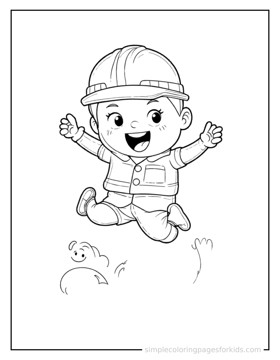 Jumping Engineer Holding Blueprints Coloring Page