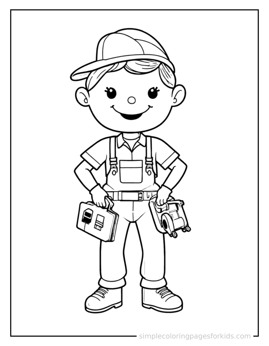 Proud Electrician Holding A Toolbox Coloring Page