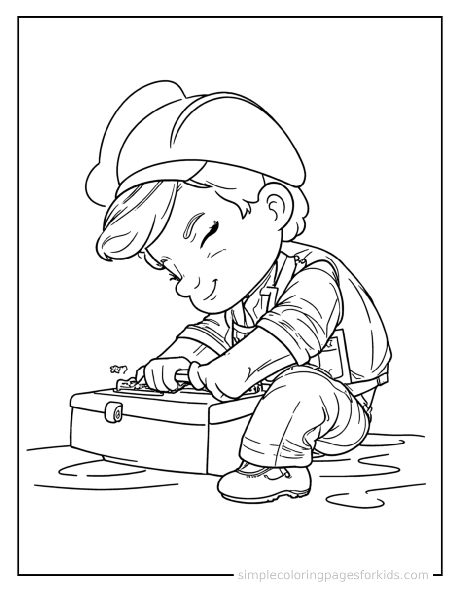 Sleepy Electrician Holding A Toolbox Coloring Page
