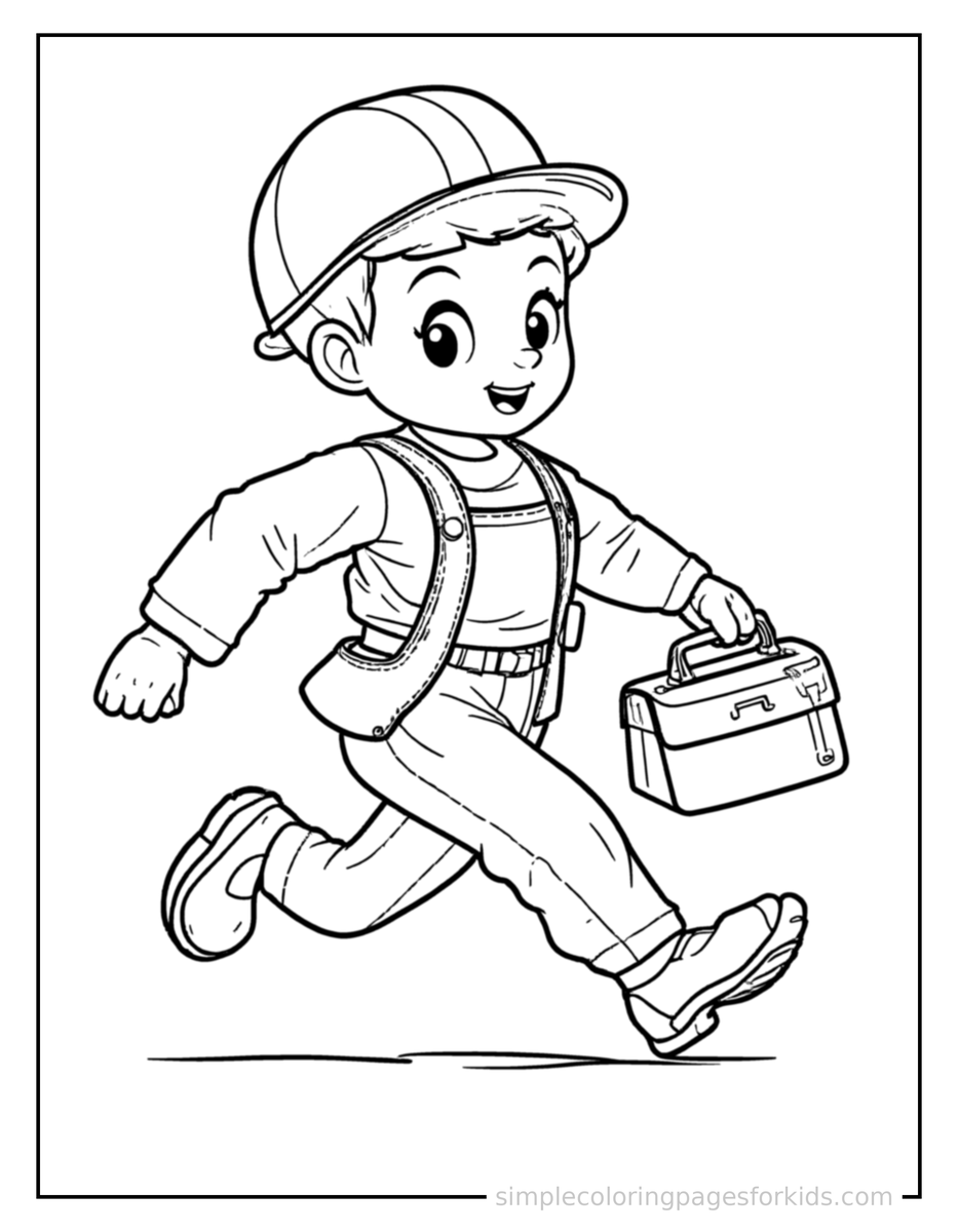 Running Electrician Holding A Toolbox Coloring Page
