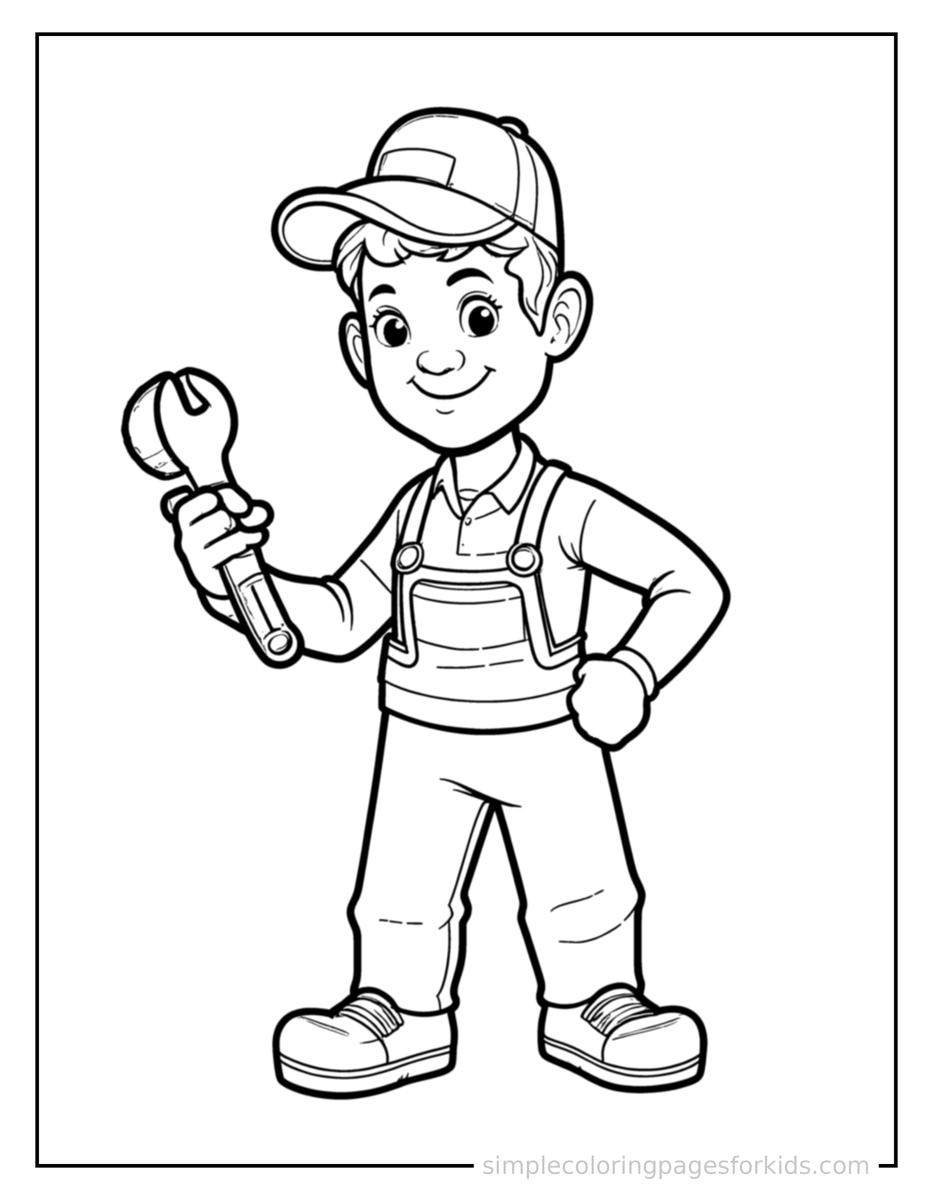 Proud Plumber Holding A Wrench Coloring Page