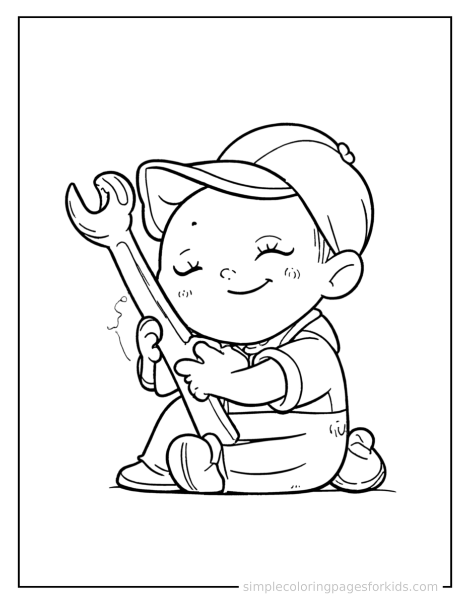 Sleepy Plumber Holding A Wrench Coloring Page