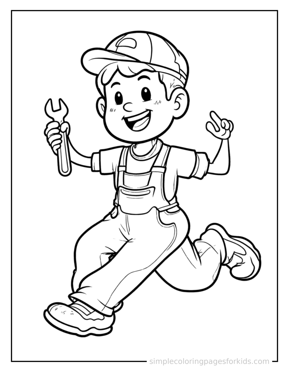 Running Plumber Holding A Wrench Coloring Page