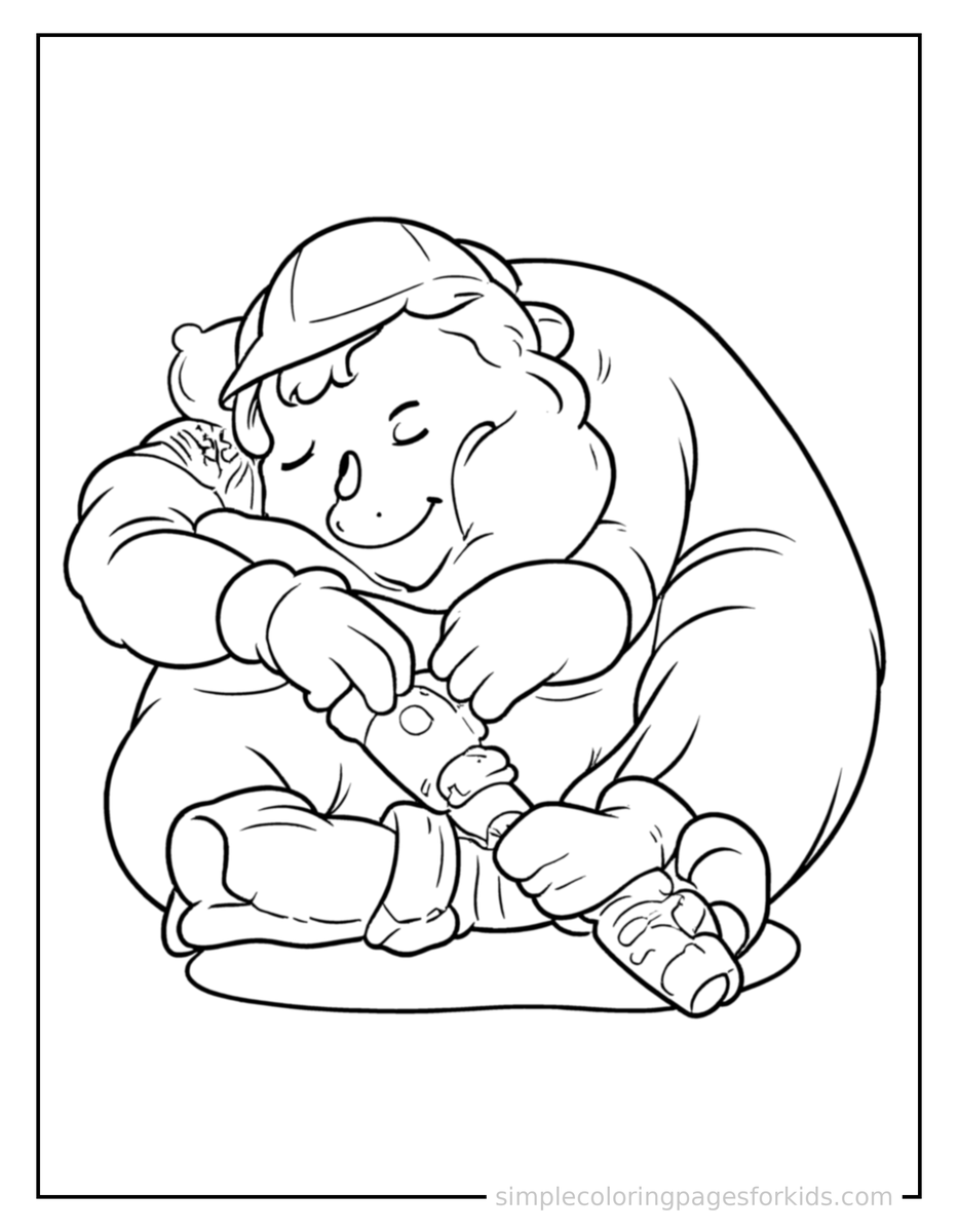 Sleepy Carpenter Holding A Hammer Coloring Page