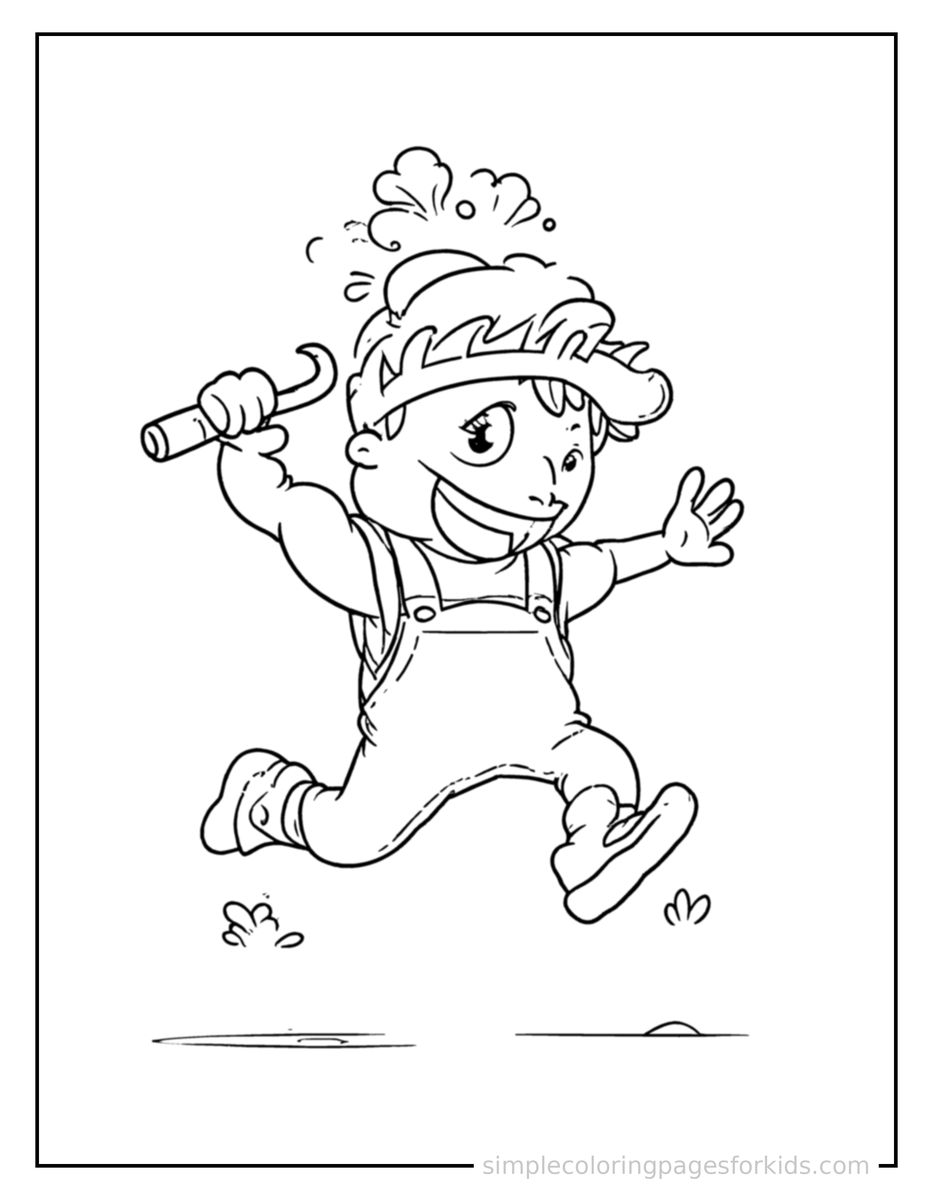 Jumping Carpenter Holding A Hammer Coloring Page