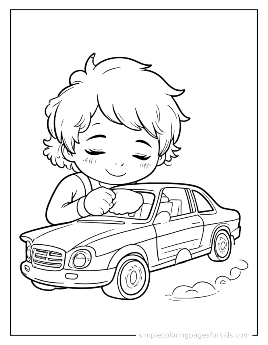 Sleepy Mechanic Holding A Wrench Near A Car Coloring Page