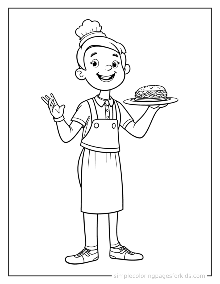 Waiter Carrying A Tray Of Food Coloring Pages