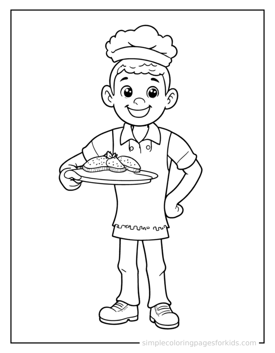 Proud Waiter Carrying A Tray Of Food Coloring Page