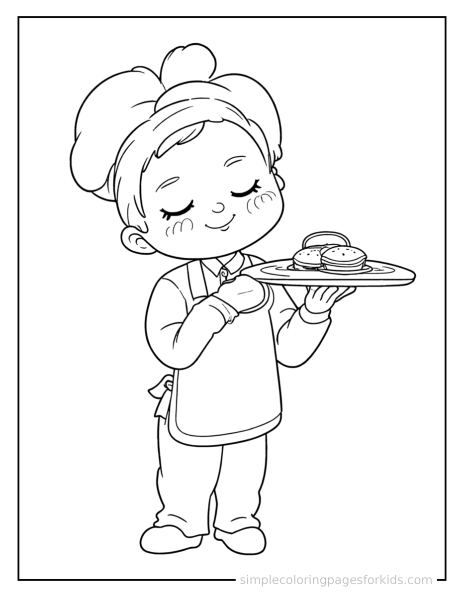 Sleepy Waiter Carrying A Tray Of Food Coloring Page