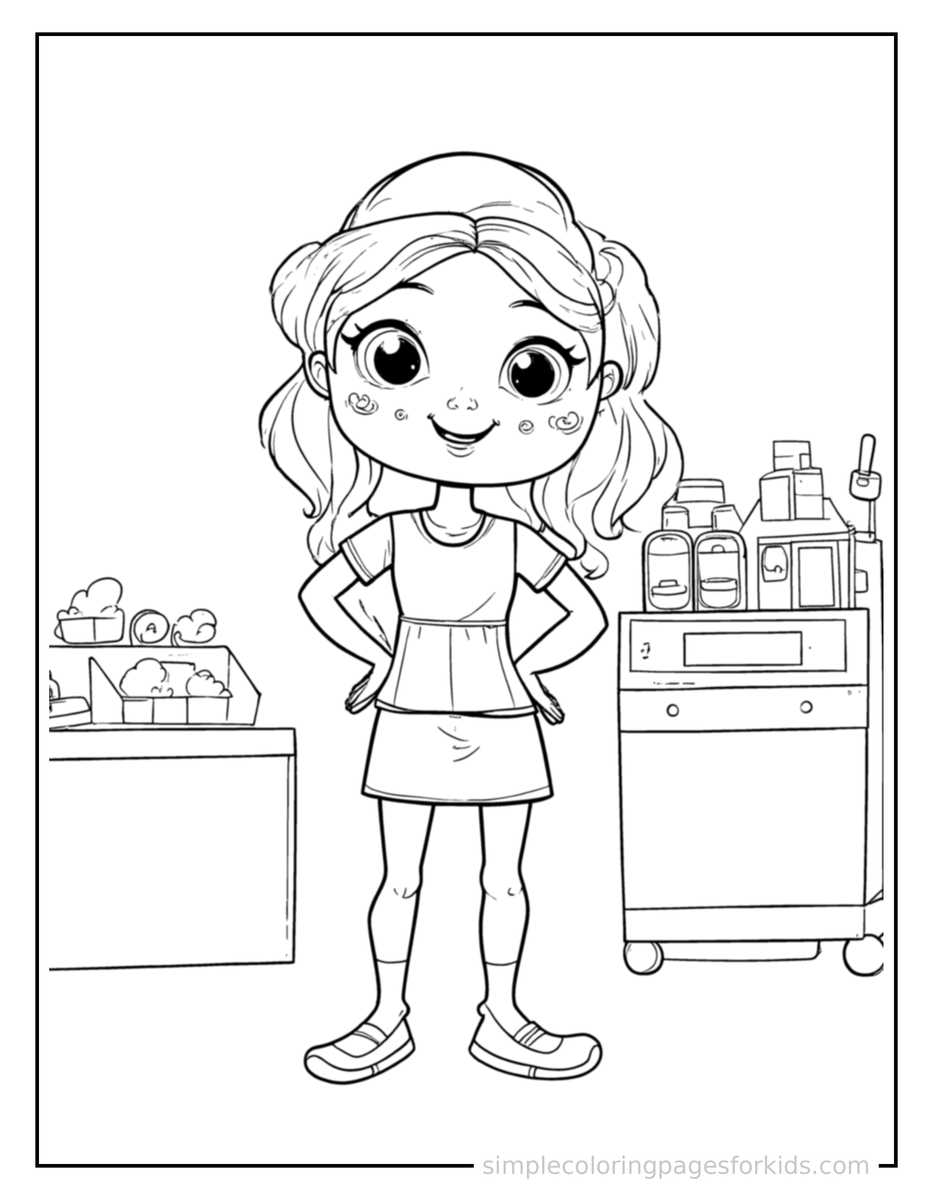 Proud Cashier At A Checkout Counter Coloring Page