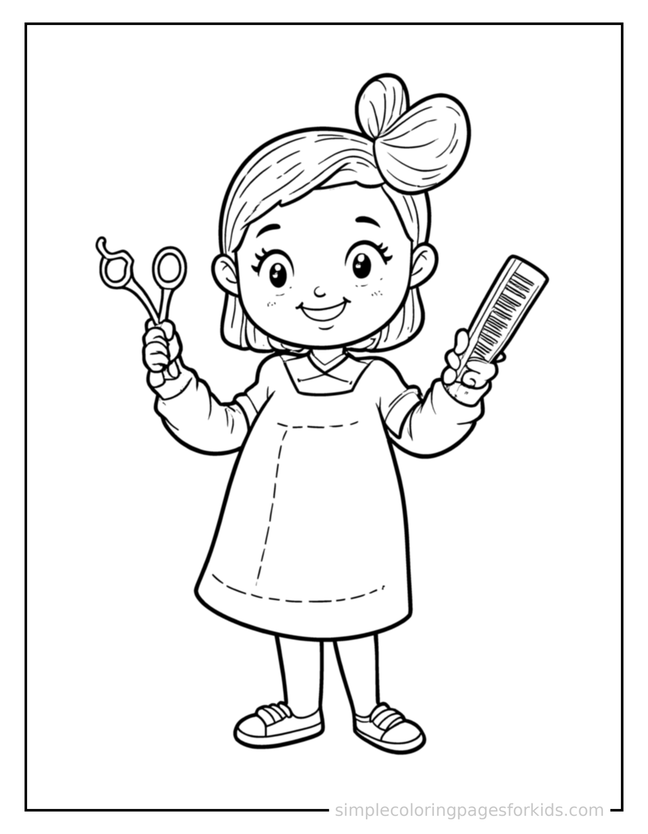 Hairdresser Holding Scissors And A Comb Coloring Pages