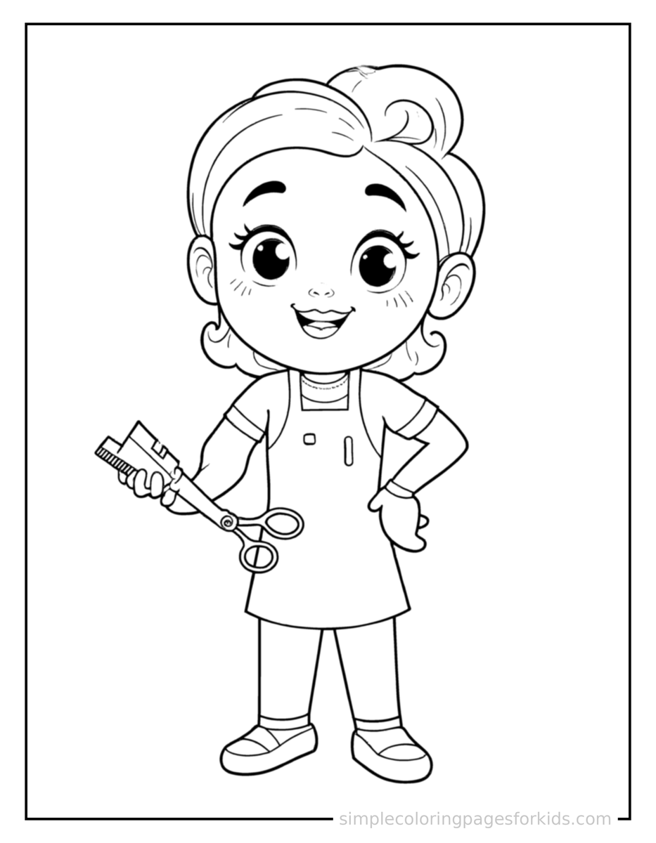 Proud Hairdresser Holding Scissors And A Comb Coloring Page