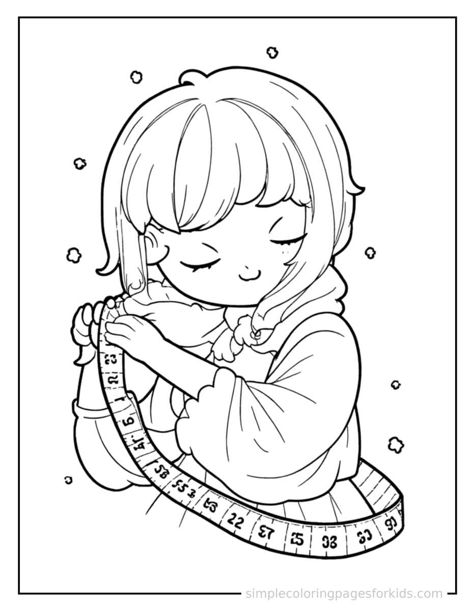 Sleepy Tailor Holding A Measuring Tape Coloring Page