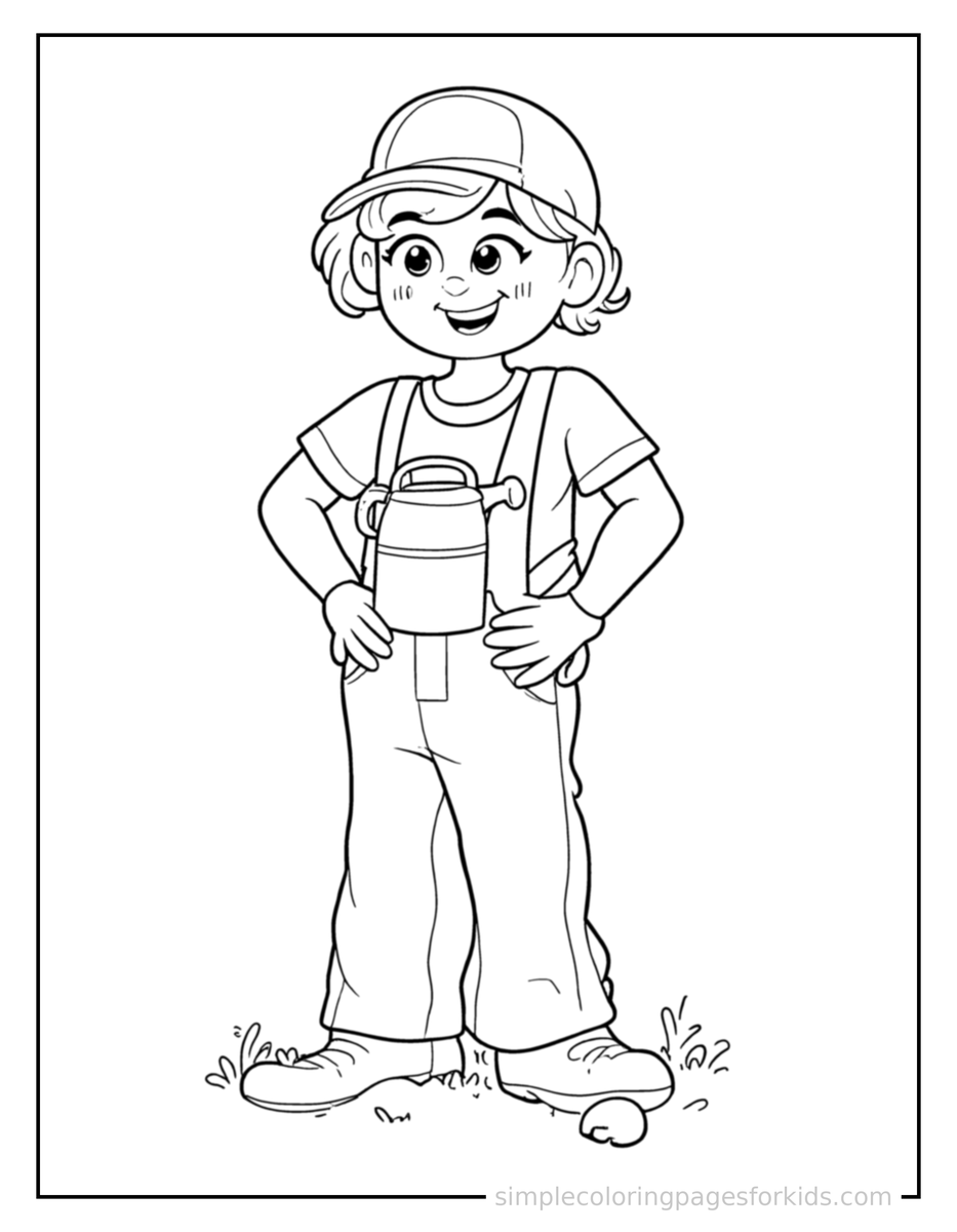 Proud Gardener Holding A Watering Can Coloring Page
