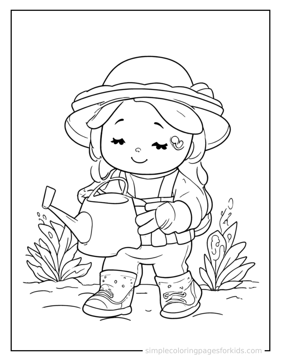 Sleepy Gardener Holding A Watering Can Coloring Page