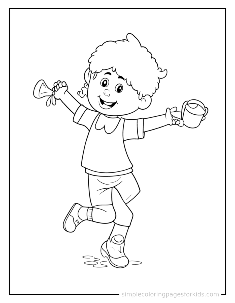Jumping Gardener Holding A Watering Can Coloring Page