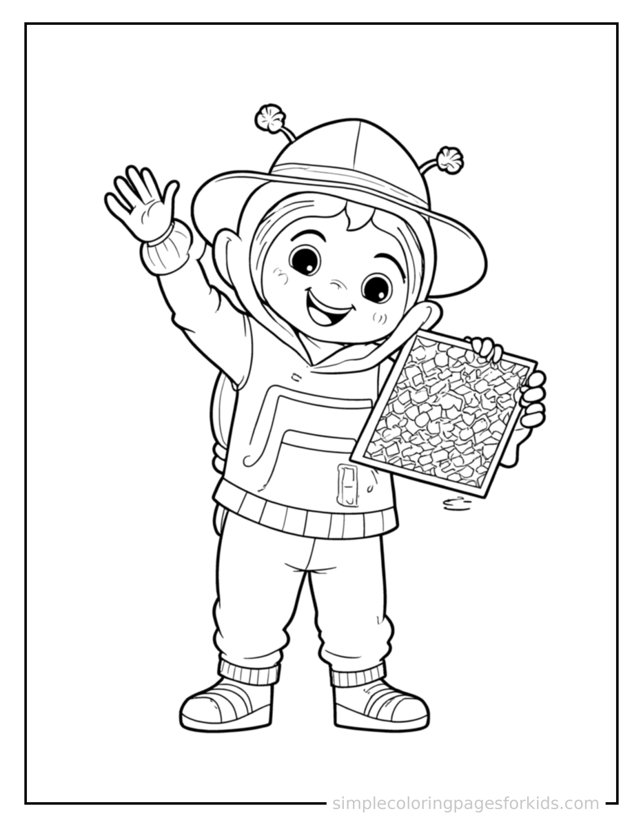 Beekeeper Holding A Honeycomb Frame Coloring Pages