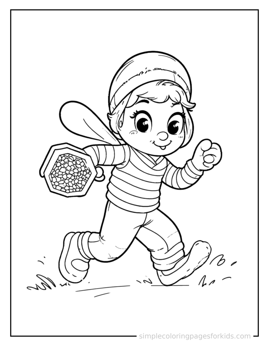 Running Beekeeper Holding A Honeycomb Frame Coloring Page