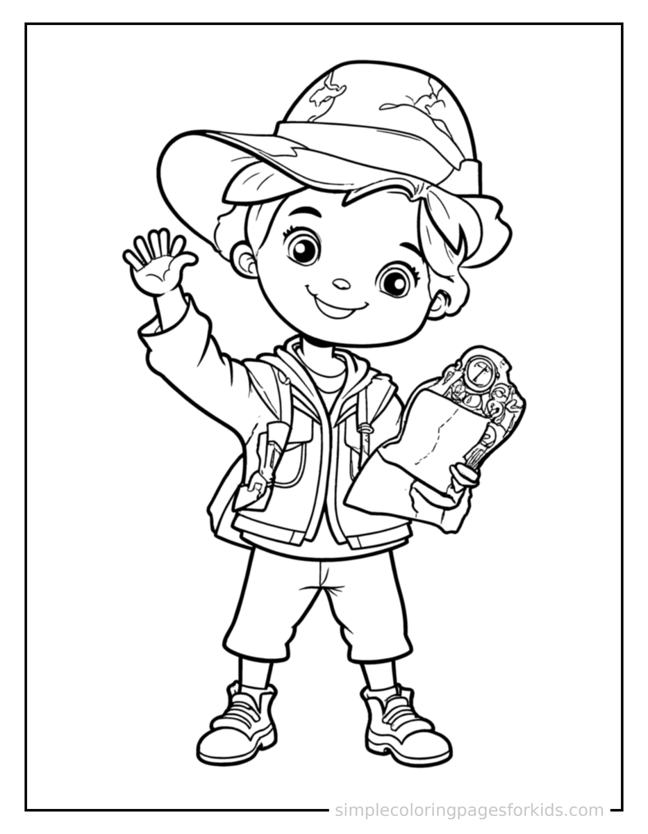 Explorer Holding A Map And Compass Coloring Pages