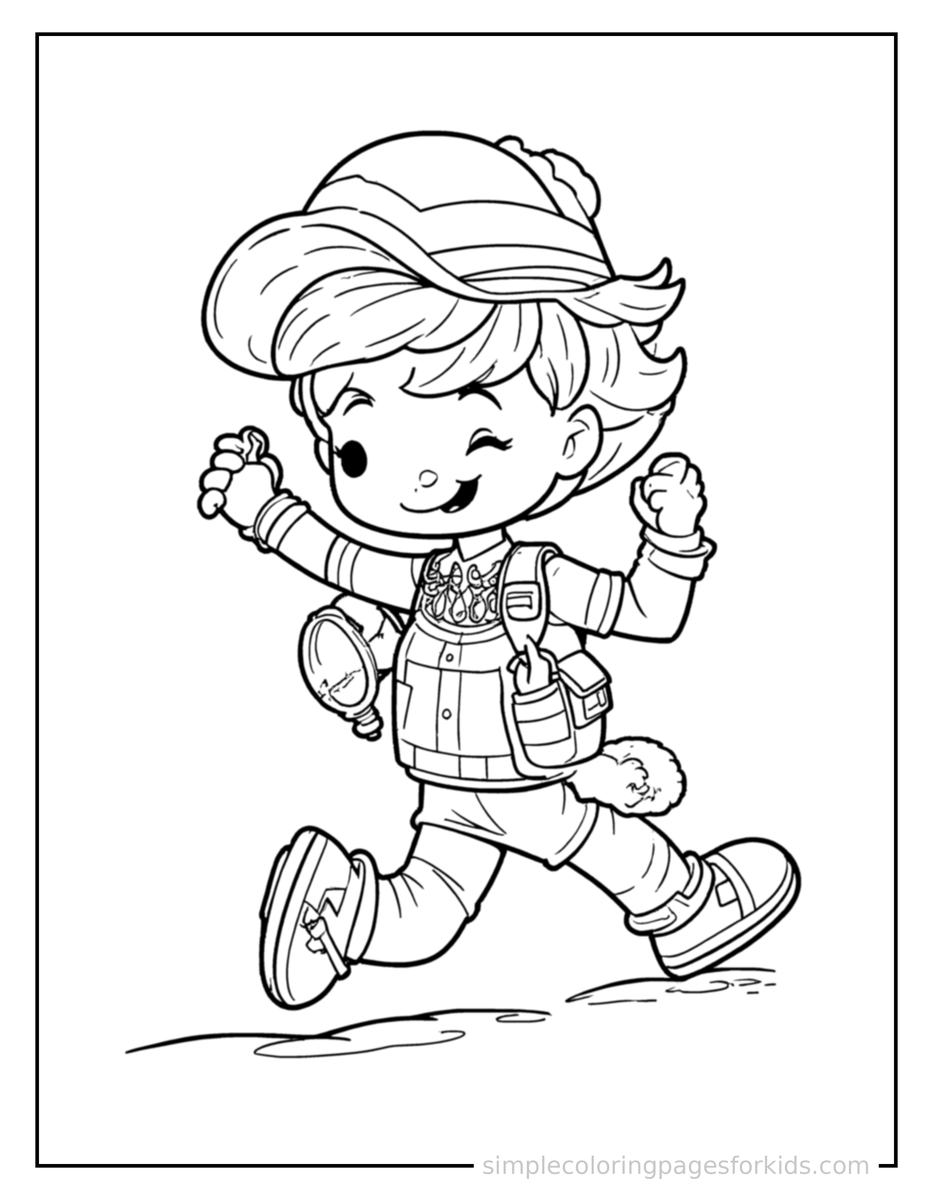 Running Explorer Holding A Map And Compass Coloring Page