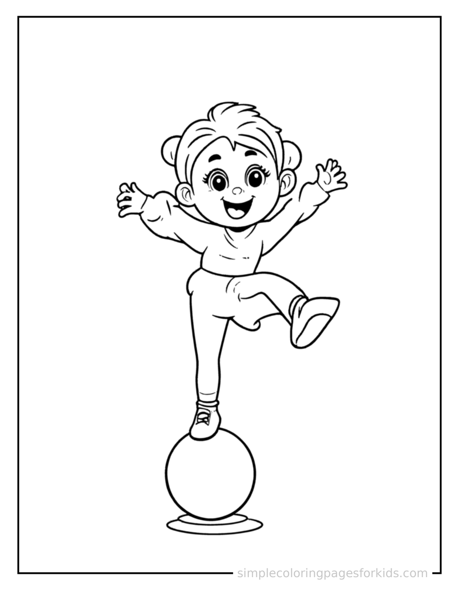 Jumping Circus Performer Balancing On A Ball Coloring Page
