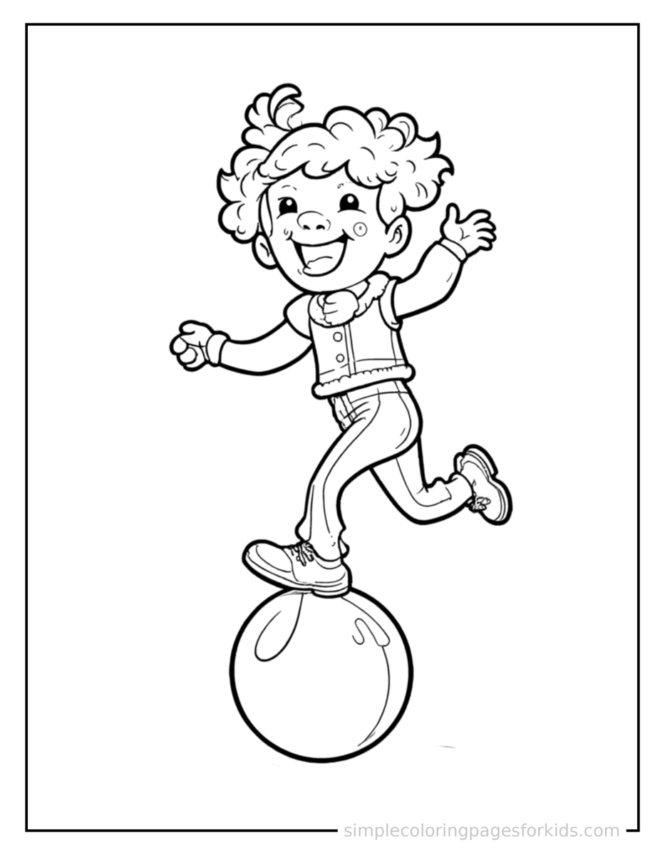 Running Circus Performer Balancing On A Ball Coloring Page