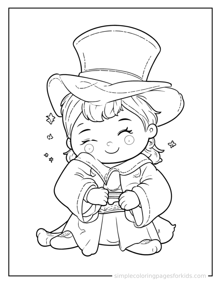 Sleepy Magician Holding A Wand And Top Hat Coloring Page
