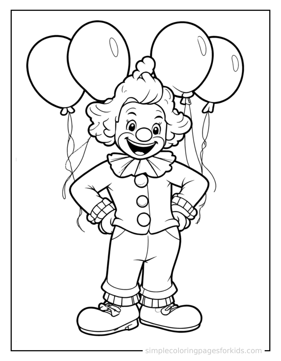 Proud Clown Holding Balloons Coloring Page
