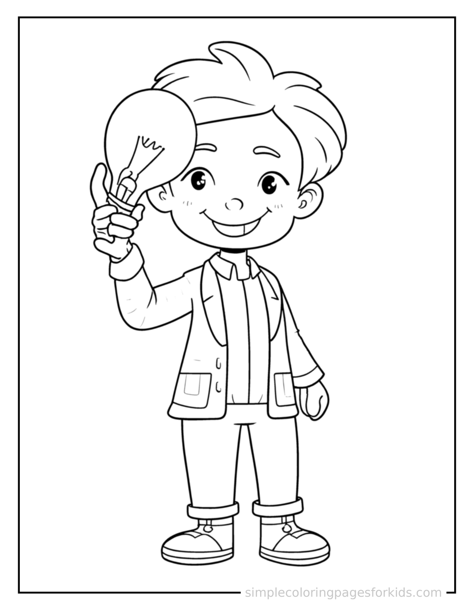 Inventor Holding A Light Bulb Idea Coloring Pages