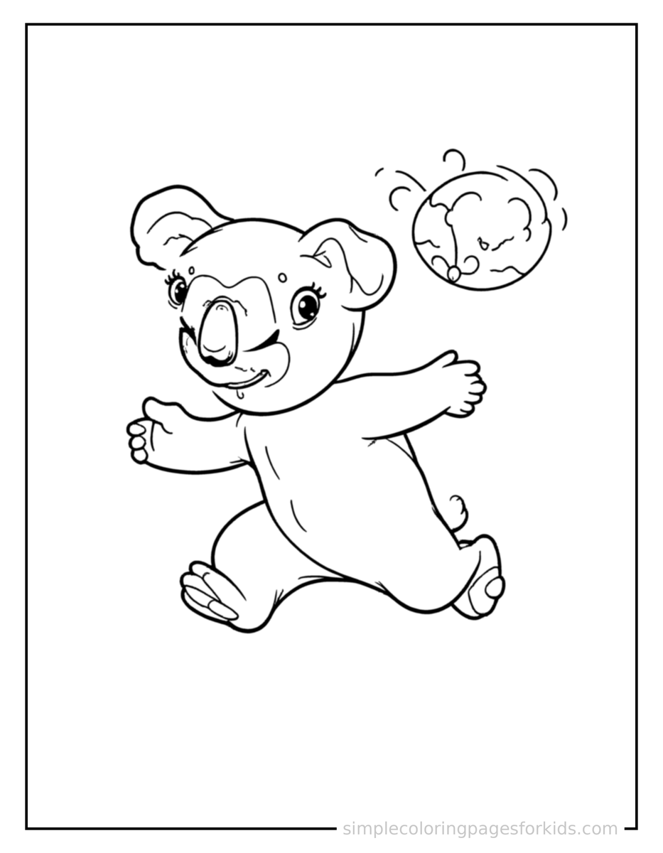 Playing with a Ball Koala Coloring Page