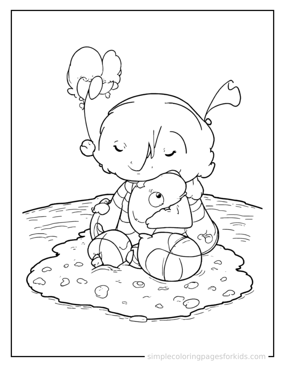 Coloring Scene 3 Sandy Beach With A Beach Ball Coloring Page