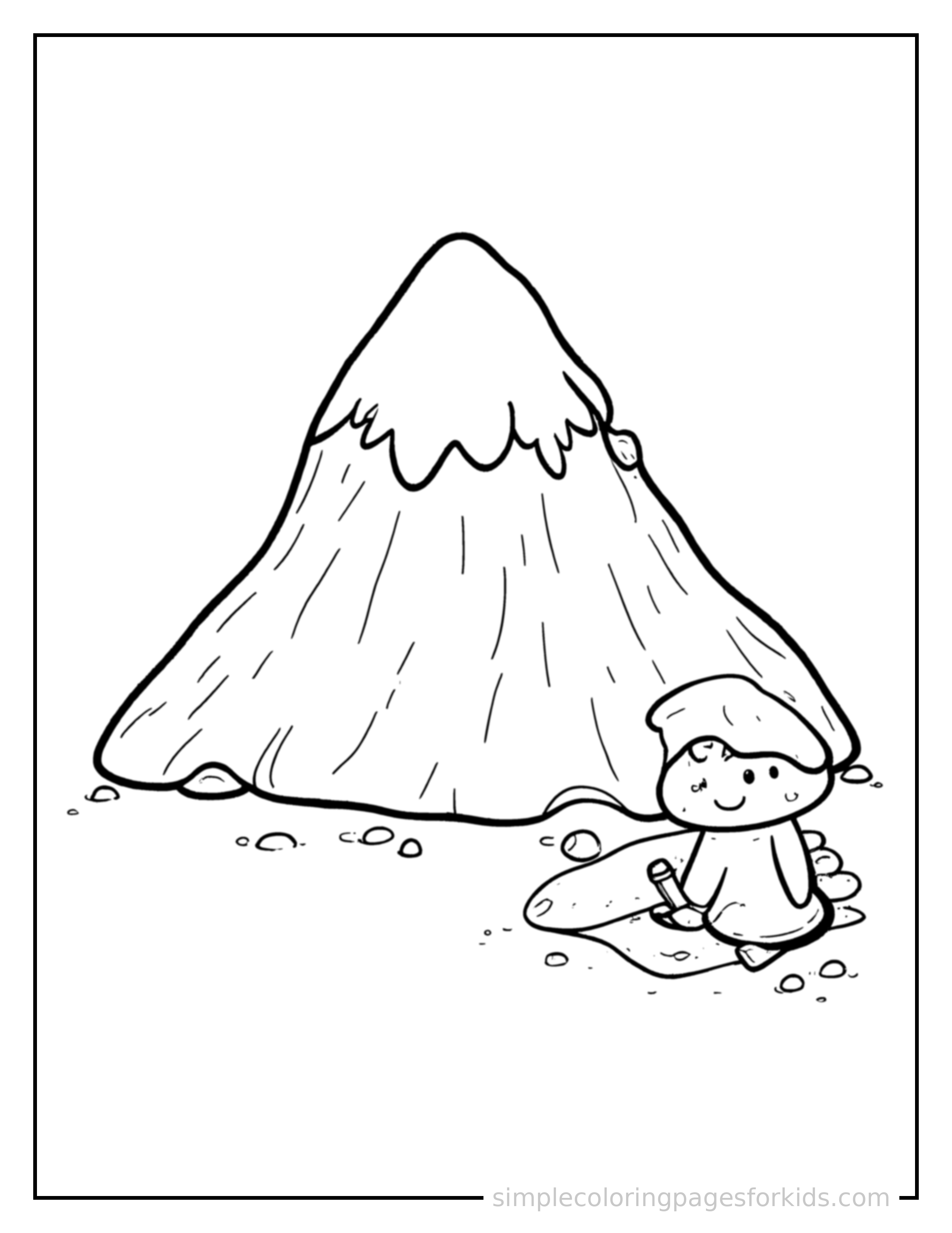 Free printable mountain peak coloring page featuring a cute mountain peak, shown with a smaller mini version of itself beside it.