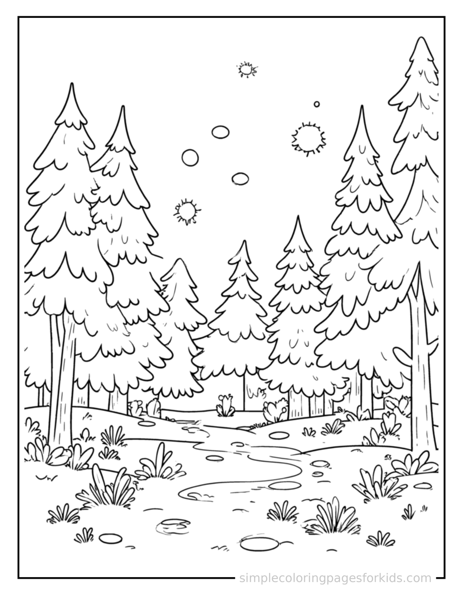 Sparkling Dense Forest Coloring Page