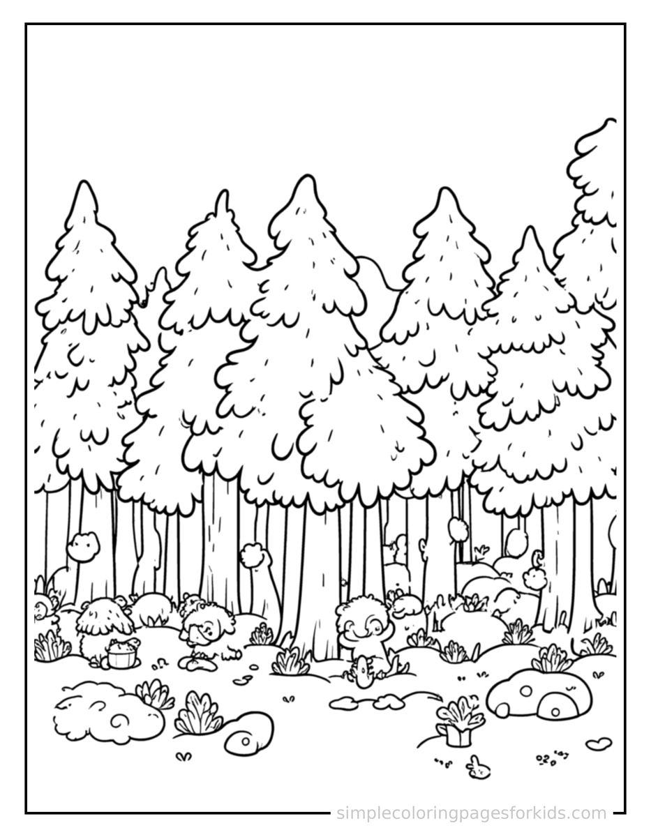 Coloring Scene 3 Dense Forest Coloring Page