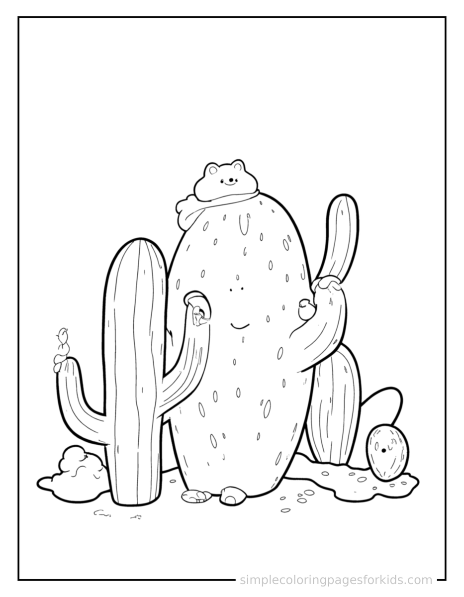 Sandy Desert With Cactus Coloring Pages