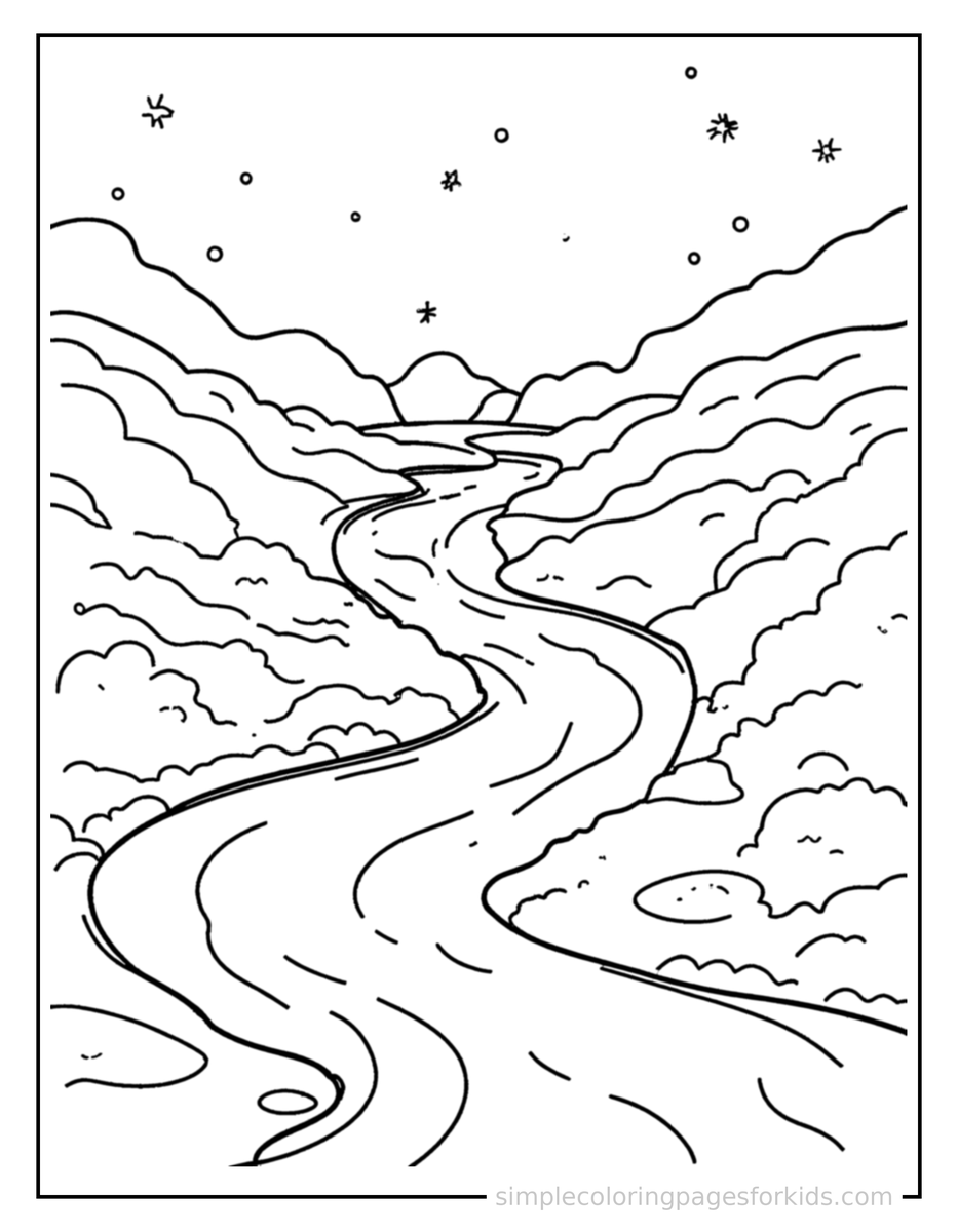 Sparkling Winding River Coloring Page