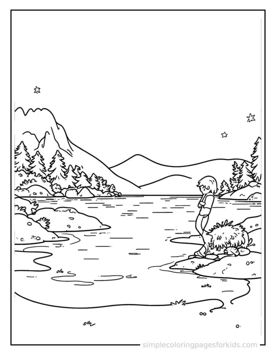 Sparkling Calm Lake Coloring Page