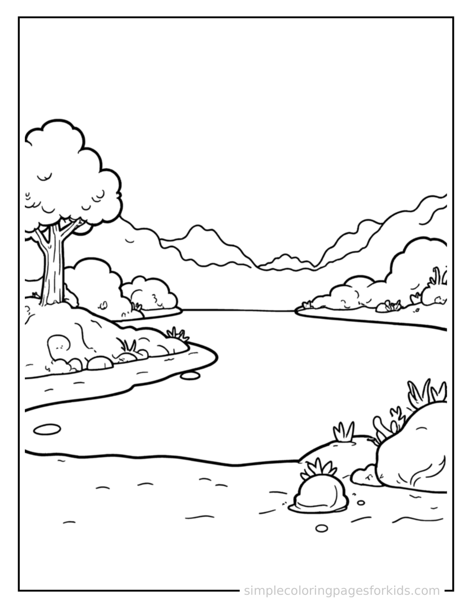 Coloring Scene 3 Calm Lake Coloring Page