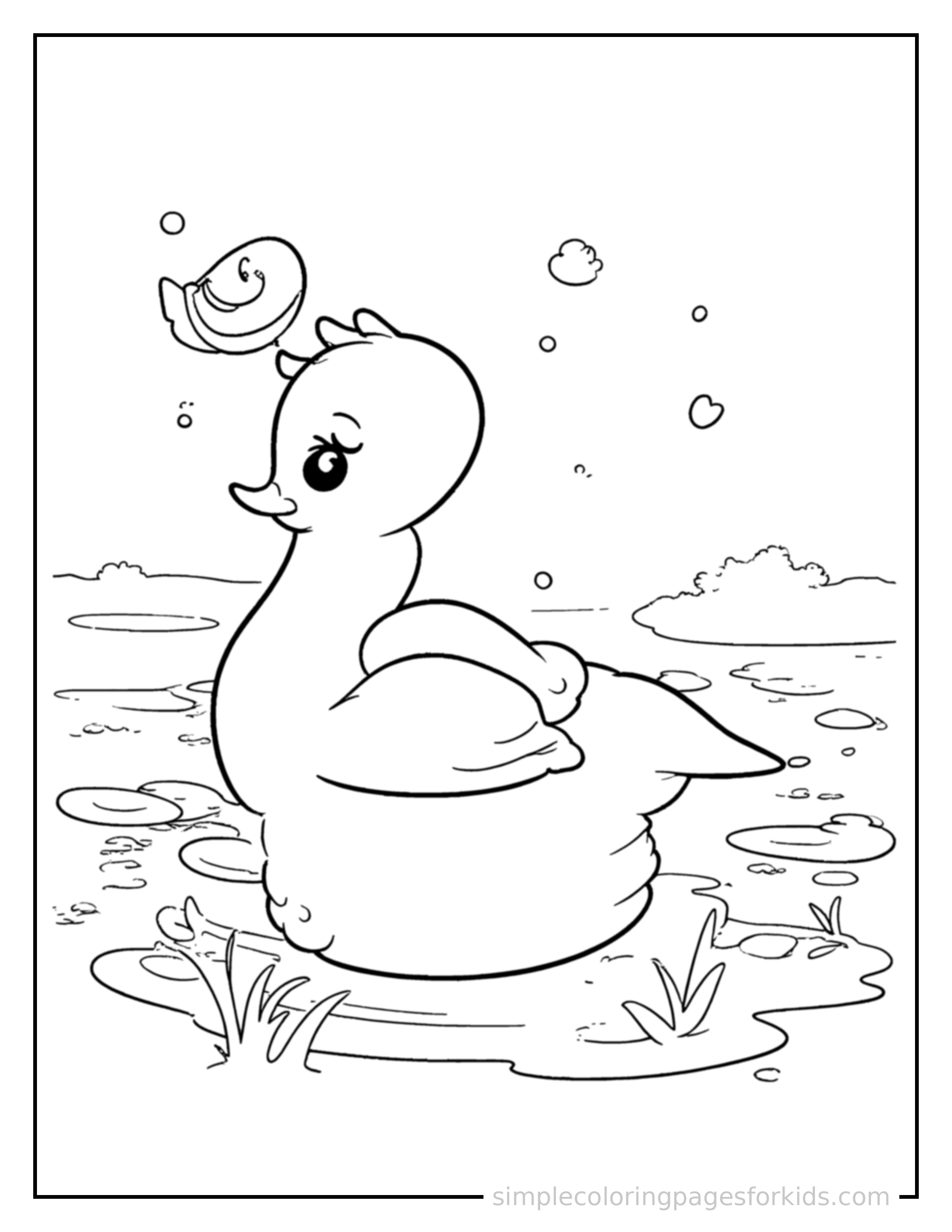 Free printable calm lake coloring page featuring a cute calm lake, decorated with a simple bow or ribbon for a festive touch.
