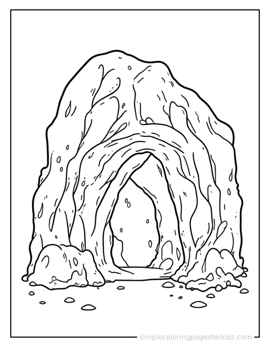 Sparkling Mysterious Cave Coloring Page