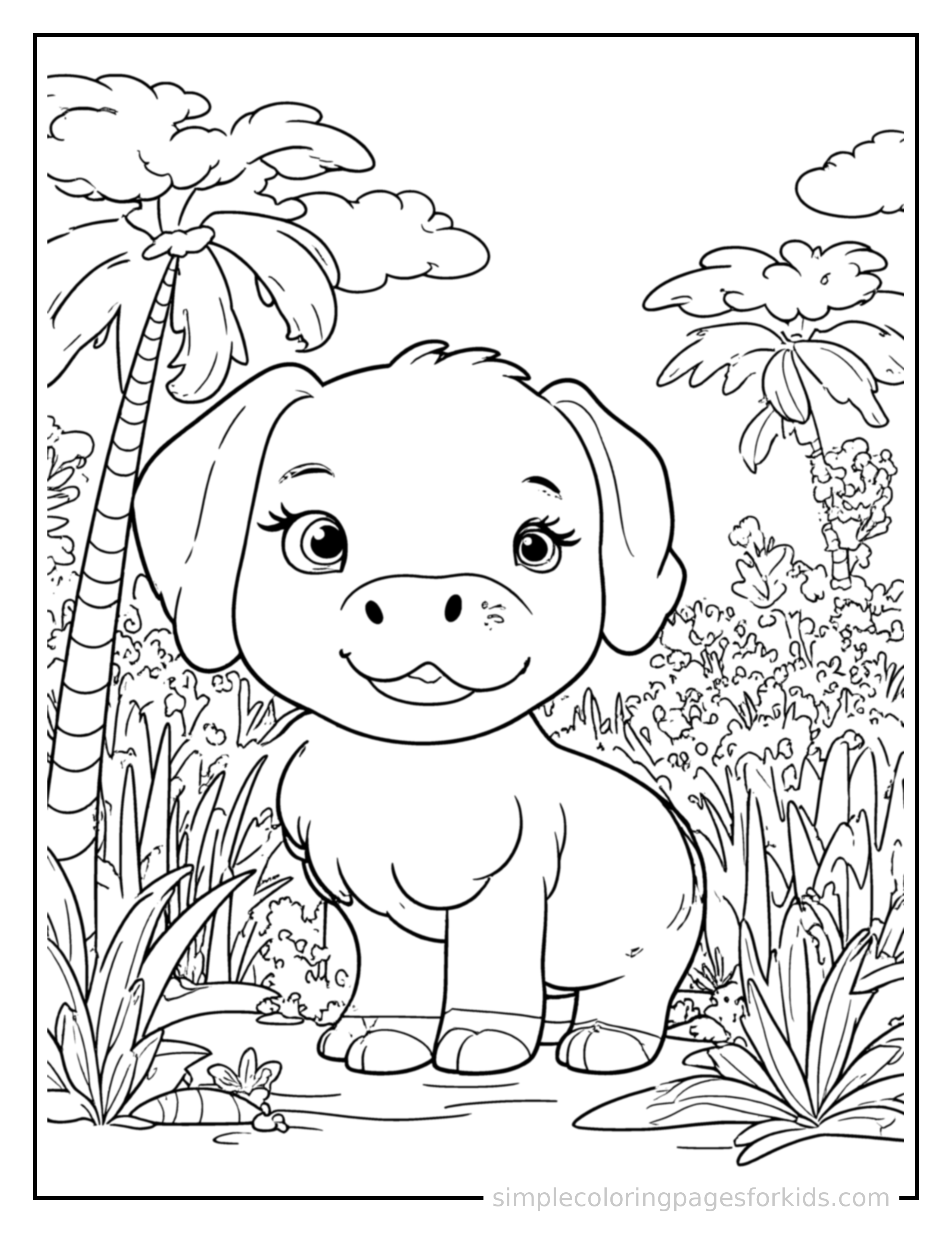 Free printable lush jungle coloring page featuring a cute lush jungle, shown with a smaller mini version of itself beside it.