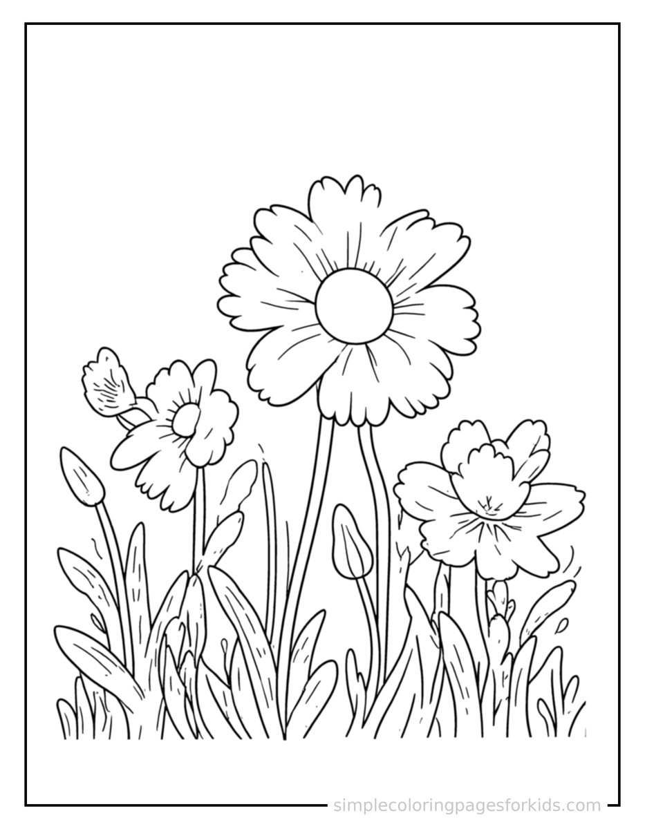 Coloring Scene 3 Flower Meadow Coloring Page