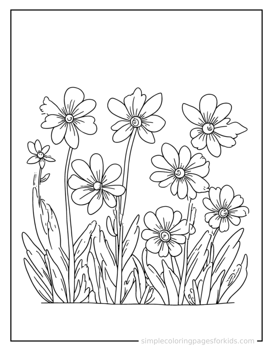 Coloring Scene 4 Flower Meadow Coloring Page