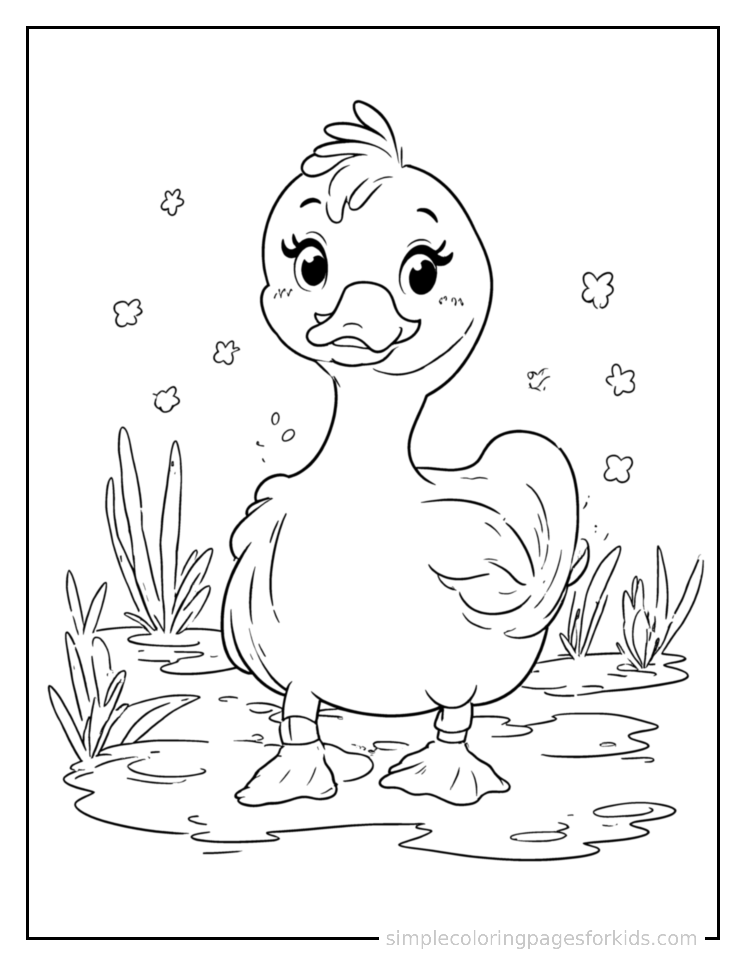 Free printable quiet pond coloring page featuring a cute quiet pond, decorated with a simple bow or ribbon for a festive touch.