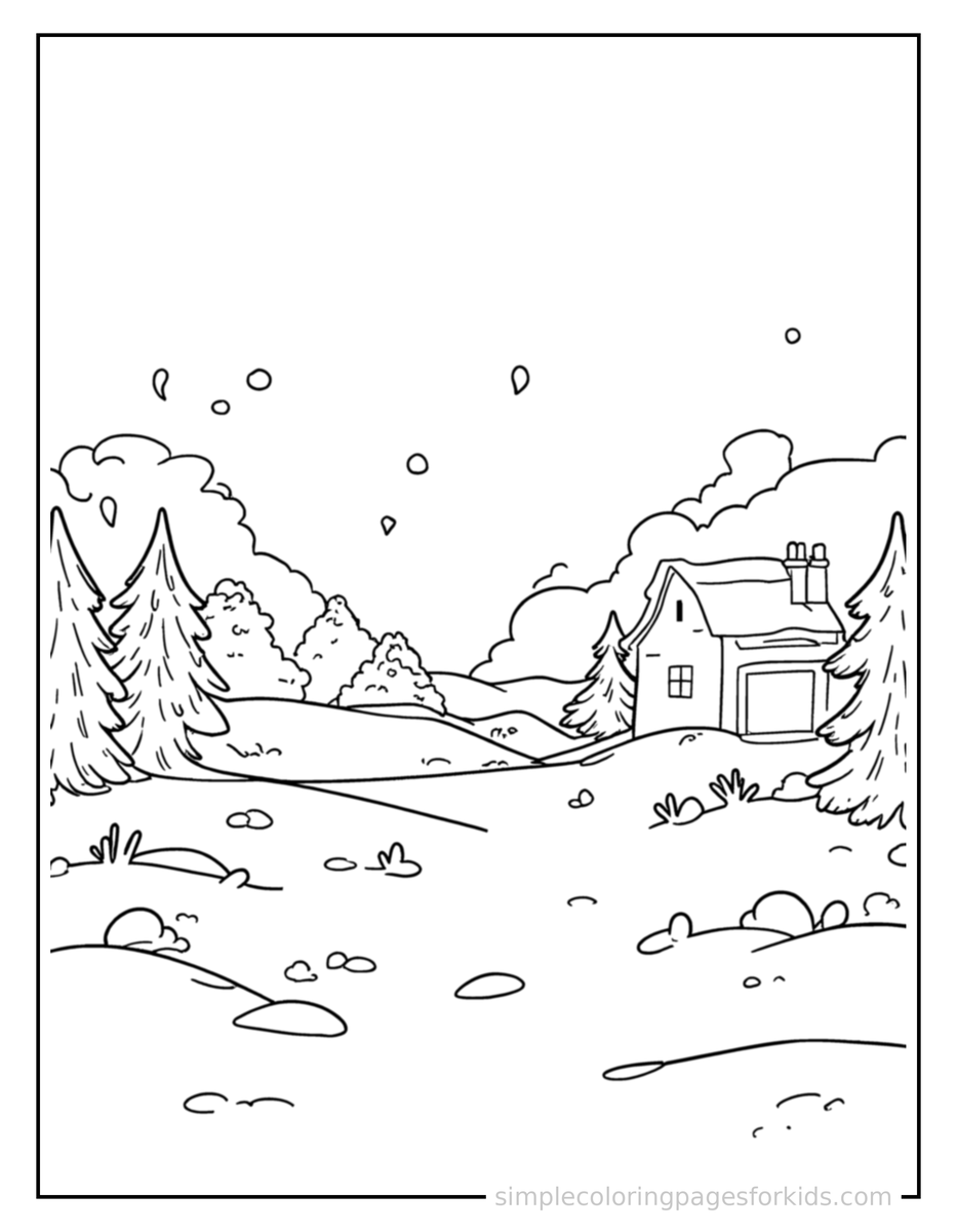 Sparkling Snowy Landscape Coloring Page