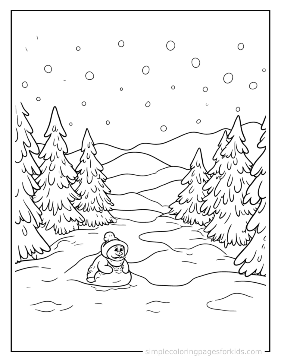 Coloring Scene 3 Snowy Landscape Coloring Page