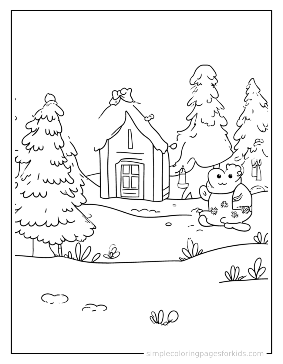 Coloring Scene 4 Snowy Landscape Coloring Page